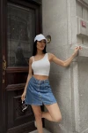 Kadın Beyaz Tek Kol Askılı Crop Bluz (ZCKSS101)