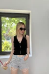 Kadın Siyah Ön Bağlamalı Triko Yelek Bluz (ZCKYT027)