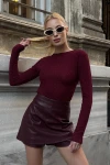 Kadın Bordo Sırt Dekolteli Yılbaşına Özel Simli Bluz (ZCKSS157)