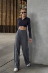 Kadın Koyu Gri Ön Dikişli Selanik Pantolon (ZCKTSS159)