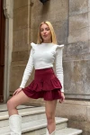 Kadın Bordo Kuş Gözlü Fır fır Detaylı Etek (ZCKSS139)