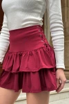 Kadın Bordo Kuş Gözlü Fır fır Detaylı Etek (ZCKSS139)