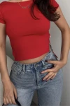 Kadın Kırmızı Sırt Dekolteli Ayarlanabilen Crop (ZCK99)