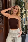 Kadın Koyu Kahverengi Katlamalı Straplez Bluz (ZCKSS130)