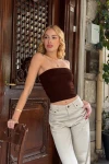 Kadın Koyu Kahverengi Katlamalı Straplez Bluz (ZCKSS130)