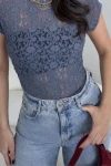 Kadın Mavi Dantel Sırt Dekolteli Crop (ZCK1000)