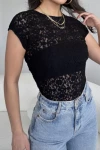 Kadın Siyah Dantel Sırt Dekolteli Crop (ZCK1000)