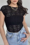 Kadın Siyah Dantel Sırt Dekolteli Crop (ZCK1000)