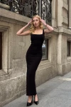 Kadın Siyah Kare Yaka Midi Boy Elbise (ZCKSS162)