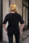 Kadın Siyah Volanlı Oversize T-shirt (ZCKSS163)