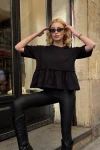 Kadın Siyah Volanlı Oversize T-shirt (ZCKSS163)
