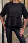 Kadın Siyah Volanlı Oversize T-shirt (ZCKSS163)